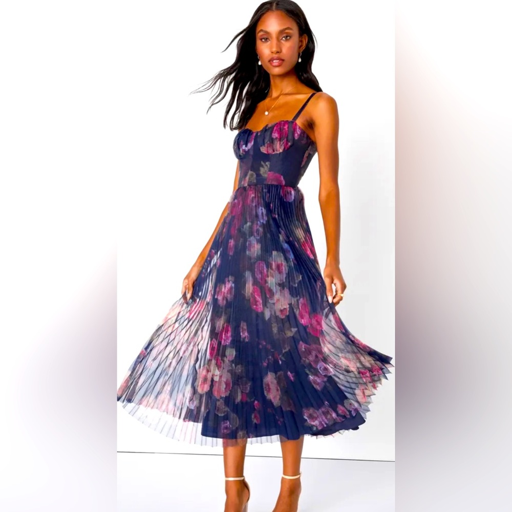 Lulus midnight blue floral midi dress